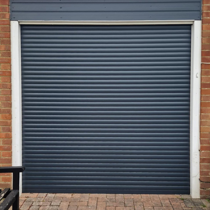 Metal garage door sprayed